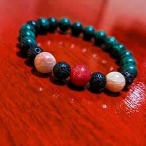 Malachite, Lavastone, Opal, Garnet blend bracelet